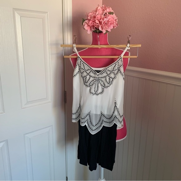 Dressy Romper with Beaded Chiffon Top and Shorts, 2.5” inseam, size S - Picture 1 of 9